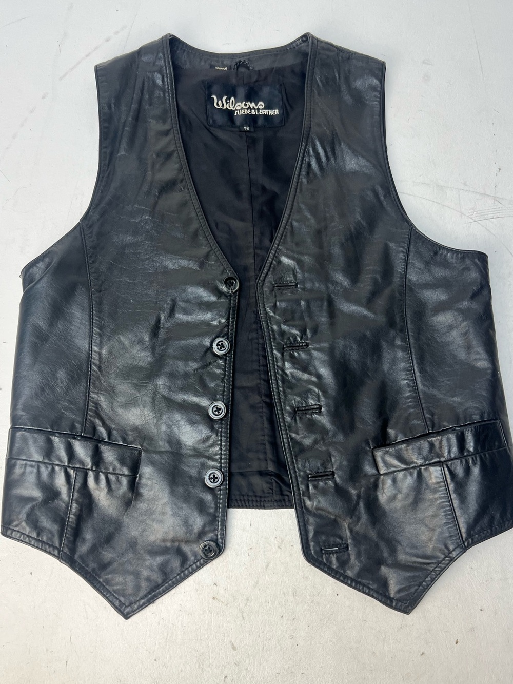 Wilson Black Leather Women's Button-Front Vest